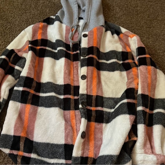 SHEIN Hooded Plaid Jacket - Orange, Black, Gray - Picture 1 of 3